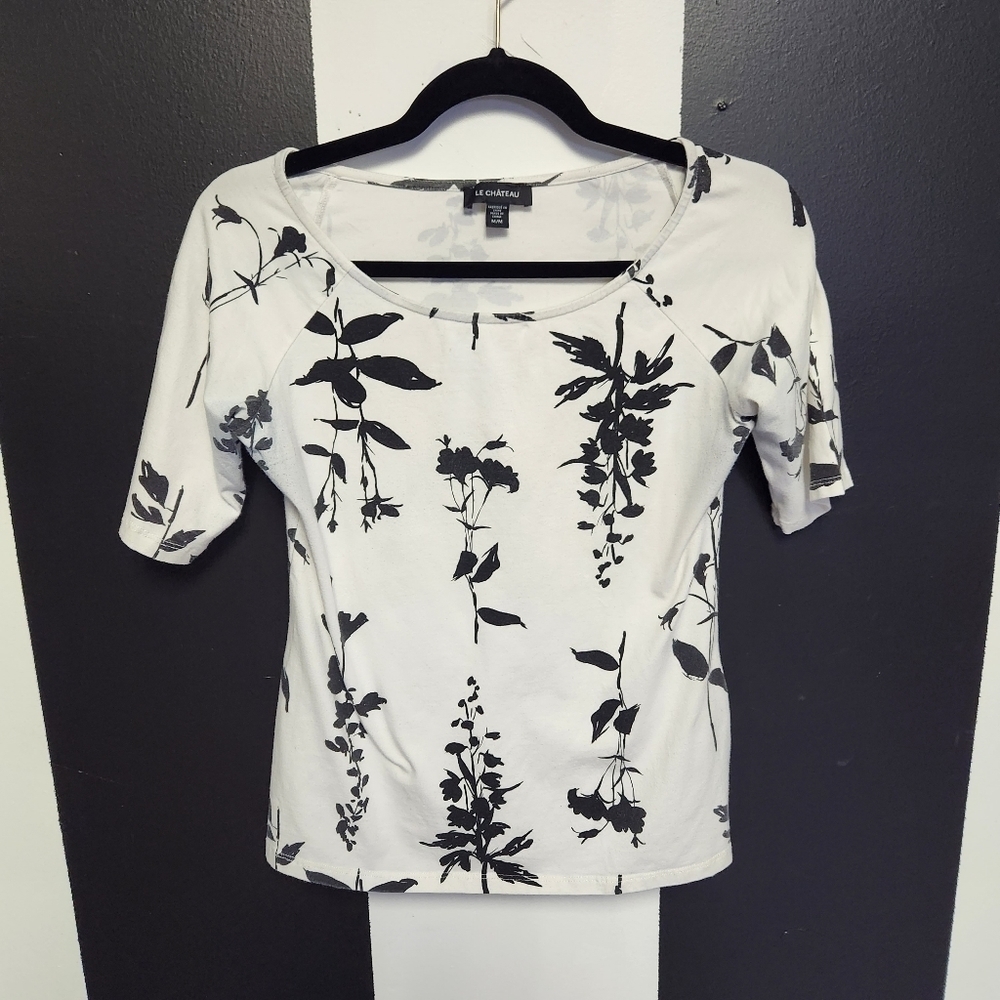 Pinup style half sleeve black foliage top